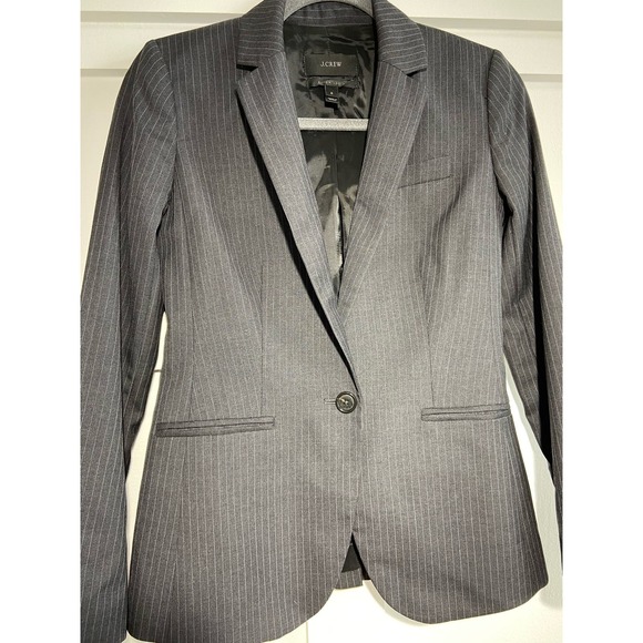 J.CREW Gray Striped Wool Blazer - Women's Size 0 - Preowned WC46 - Picture 4 of 14